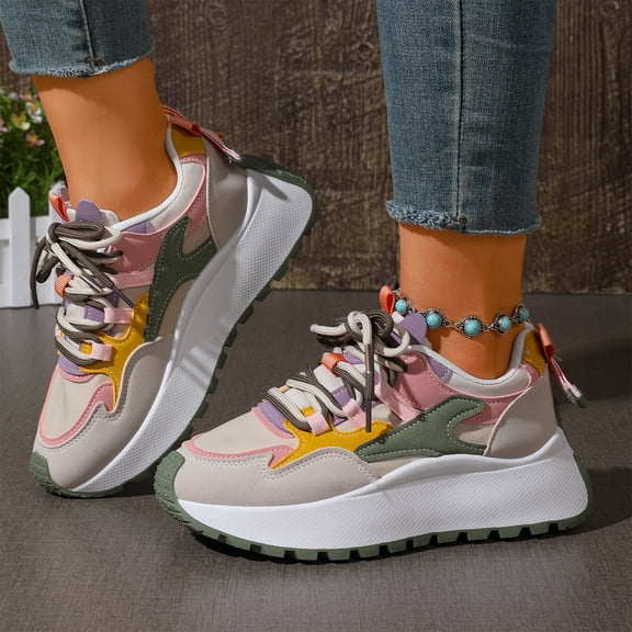 Willtoo Women's Fashion Chunky Platform Sneakers Arch Support Colorful Platform Sneakers Non-Slip Breathable Athletic Shoes