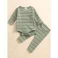 thumbnail image 3 of WIBACKER Newborn Baby Girls Boys Clothes Outfit Stripe Long Sleeve Ribbed Knit Romper Pants Set Fall Winter, 3 of 9