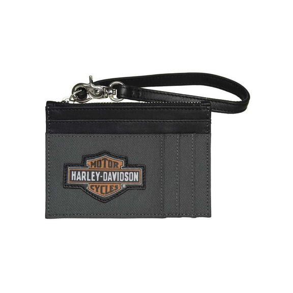 Harley-Davidson Women's Oil Can B&S Card Case Zip Polyester & Leather Wallet, Harley Davidson