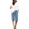 thumbnail image 2 of HAIJIE Shorts for Women Knee Length Long Shorts Linen Plus Size Dressy Casual Pull On with Drawstrings (#072 Blue,L), 2 of 6