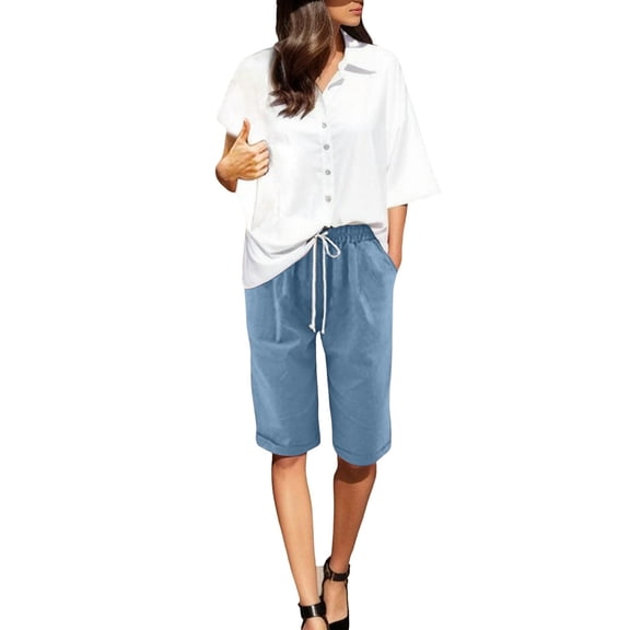Lmueinov Women's Casual Sweat Shorts, High Waisted Drawstring Bermuda Shorts with Pockets, Lightweight Athletic Summer Lounge