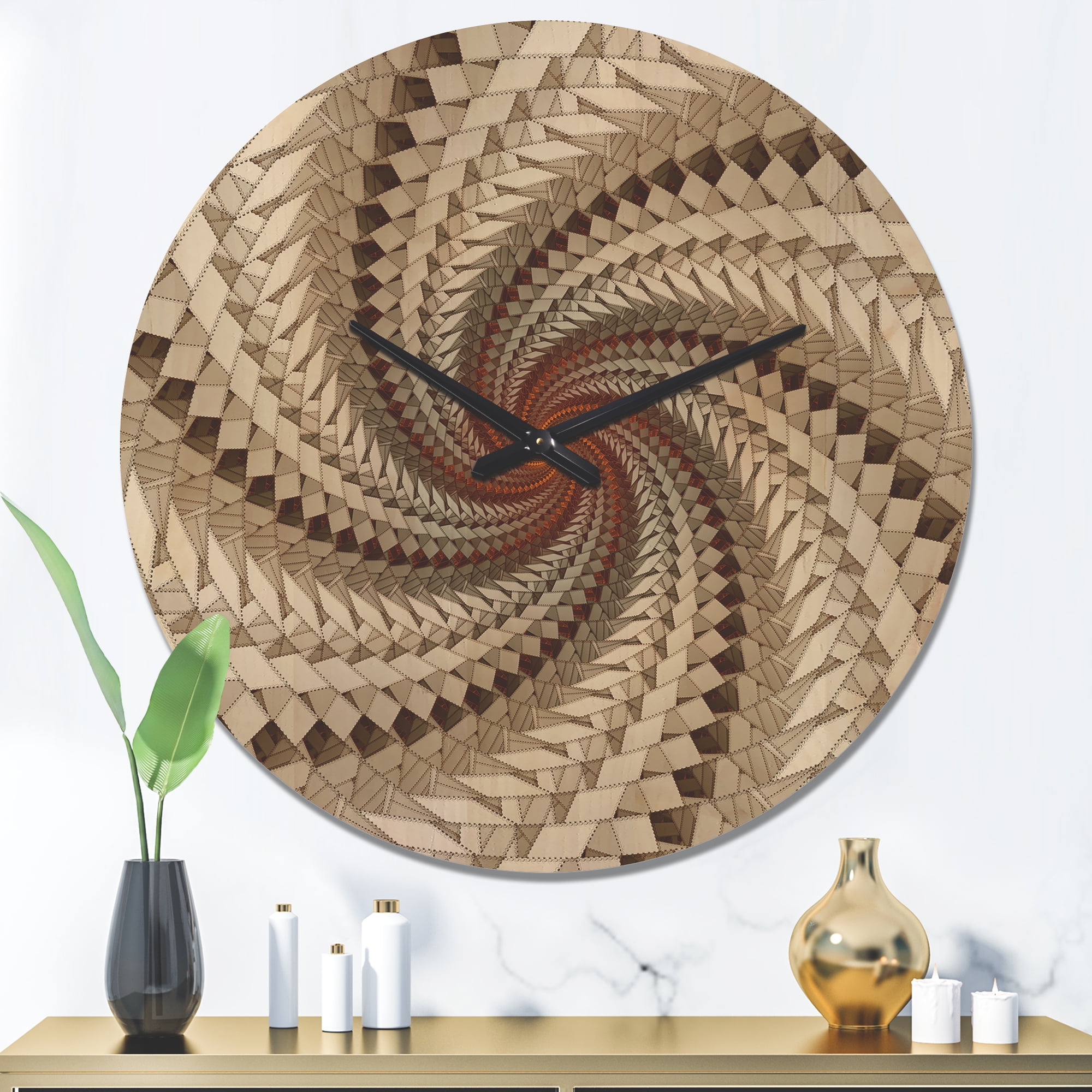 Designart 'White and Brown Fractal Spiral Pattern ' Modern Wood Wall Clock