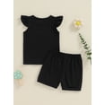thumbnail image 4 of Nygoyerh Toddler Baby Girls Summer Clothes Little Girls Fly Sleeve Crew Neck Tops with Elastic Waist Shorts 2Pcs Kids Cute Solid Color Shorts Sets for Casual Daily 6M-4T, 4 of 9