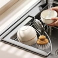 thumbnail image 6 of Stainless Steel Kitchen Sink Storage Rack, Corner Kitchen Shelf, Integrated Sponge Holder & Countertop Organizer for Dishcloth, Soap & Brushes, B, 6 of 9