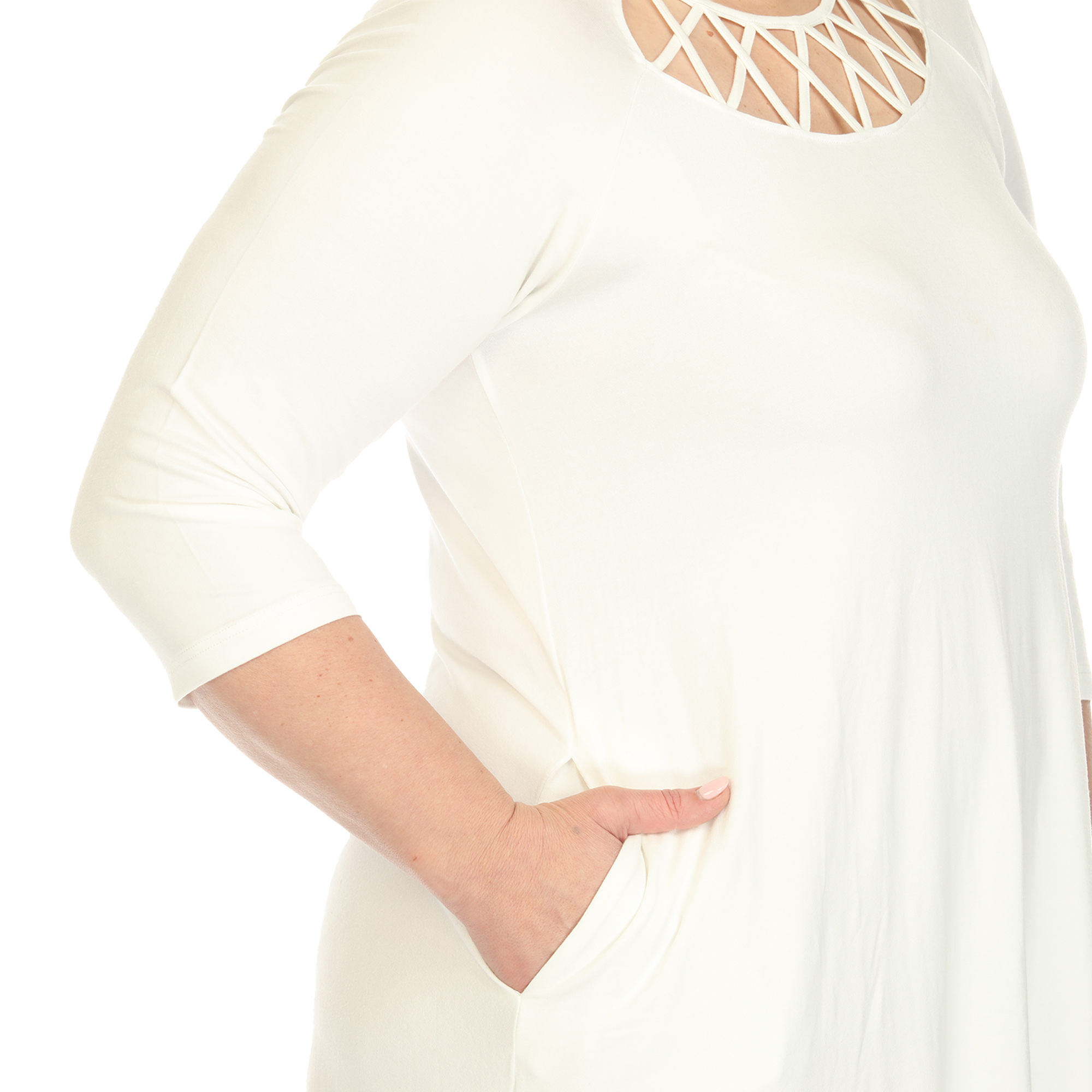 White Mark 3/4 Sleeve Crisscross Neck Dress (Women's & Women's Plus)