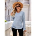 thumbnail image 4 of Female T Shirts Long Sleeve V Neck Basic Tee Casual Loose Fit Soft Fall Tops Outfits Light Blue XXL, 4 of 9