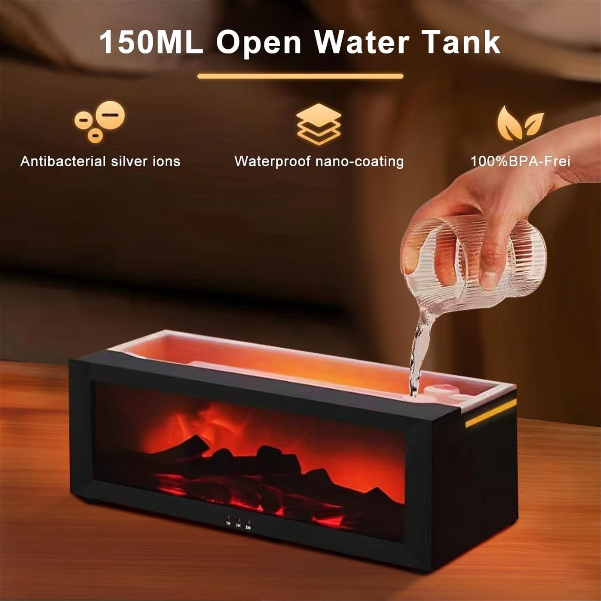 Mini Fireplace Diffusers Fireplace Humidifier with Remote 150ml Fireside Ultrasonic Humidifier Bonfire Flame Diffuser with 7 Colors Light for Home Room Office,Black,1,1