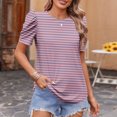 thumbnail image 3 of JTZGDY Womens Summer Tops Casual Puff Short Sleeve Striped/Polka Dot Print Crewneck Tunic Blouse Trendy Oversized Graphic T-Shirts Fashion 2025 Clothes Pink#02 M, 3 of 6