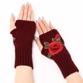 thumbnail image 5 of D-GROEE 1 Pair Women's Wrist Arm Warmers Stretchy Cable Knitted Fingerless Gloves with Flower Embroidery, 5 of 8