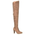 thumbnail image 4 of Womens Stretchy Thigh High Pull String Chunk Heel Combat Boots (8.5, Taupe Suede), 4 of 4