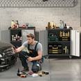 thumbnail image 4 of 35" Black Rolling Garage Storage Cabinet with Lock & Shelves, Heavy-Duty Metal Tool Organizer for Workshop, Home, Office, Warehouse, 4 of 8