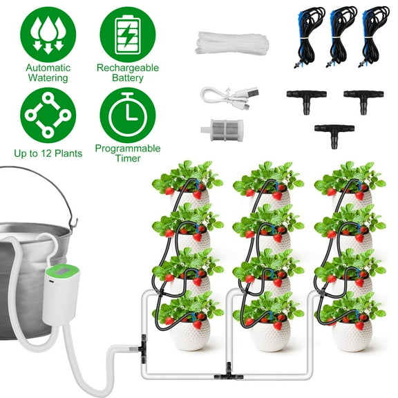 Moclever Automatic Watering System Kit Plant Watering System with Timer Rechargeable 1800mAh Battery Programmable Indoor Irrigation System for Potted Plants, White