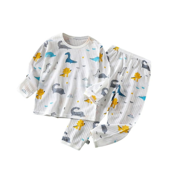 Avrntaa Toddler Pajamas for Boys - Little Dinosaur Print Kids Pjs 2 Piece Lounge Set Toddler Outfits White Outfits Size 7-8Y
