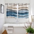 thumbnail image 3 of Blue Beige Kitchen Curtains Short 54 Inch Length, Coastal Vintage Modern Abstract Art Grommet Top Bedroom Living Room Curtains, Light Filtering Cafe Curtain Drapes 2 Panels Set 84''x54'', 3 of 9