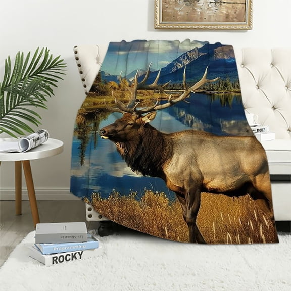 Qinduosi Elk Blanket Forest Grass Fleece Blanket Soft Fuzzy Plush Throw Blankets for Couch Bed