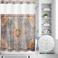 thumbnail image 2 of No Hook Shower Curtain, Vintage Blue Shower Curtains for Bathroom with See Through Top Window, Ethnic Middle Century Geometric Abstract Waterproof & Washable Bath Curtain Stall 48"x72", 2 of 9