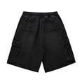 thumbnail image 6 of Hurxie Men's Drawstring Elastic Waist Flap Pocket Straight Cargo Jean Denim Shorts Black,L, 6 of 7