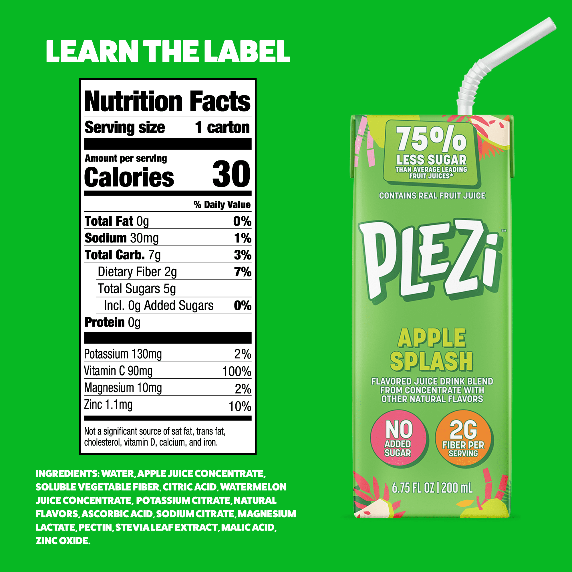 (2 pack) Plezi Apple Splash Kids Juice Drink 6.75oz 8pk Juice Box