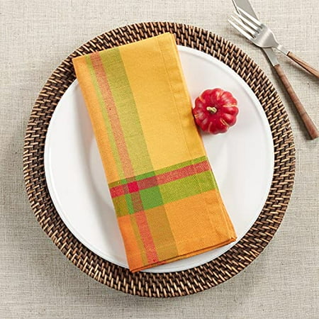 

Fennco Styles Harvest Banded Border Design Cotton Cloth Napkins 20 W x 20 L Set of 4 - Orange Holiday Dinner Napkins for Everyday Use Dining Table Banquets and Thanksgiving