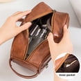 thumbnail image 3 of Men’s Toiletry Bag, Vintage PU Leather Travel Dopp Kit, Water-Resistant & Compact, 3 of 7