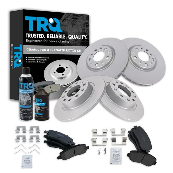 TRQ Front & Rear Premium Ceramic Brake Pad & Coated Rotor Kit w/Chemicals BKA23124 Fits select: 2013-2016 DODGE DART