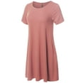 thumbnail image 3 of FashionOutfit Women's Solid Round Neck Short Sleeves Dress with Side Pocket, 3 of 5