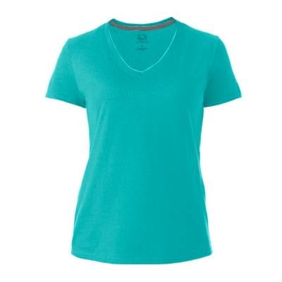Playera Fruit Of The Loom para Mujer, Cuello V Manga Corta Azul Claro Talla G