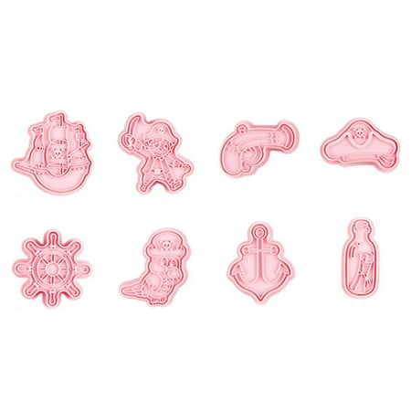 

8 Pcs Pirate-Ship Series Shape Cookie Cutters and Stamper Cartoon Bakeware Tools