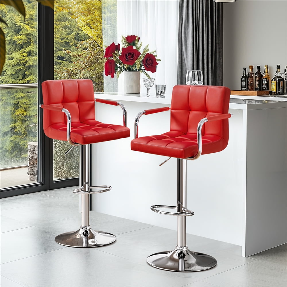 Yaheetech 2pcs PU Leather Adjustable Bar Stools for Dining Room, Red