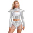 thumbnail image 1 of renvena Costume d'Astronaute Robot Cosplay Espace Halloween pour Femmes Argent TG, 1 of 6