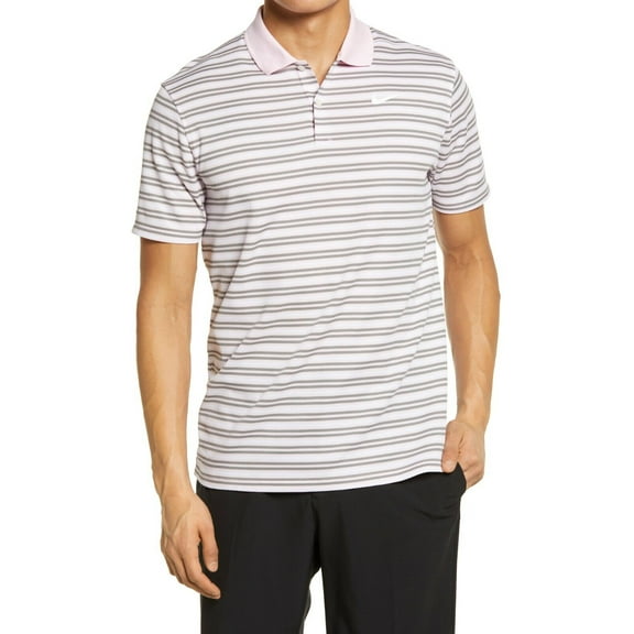 Nike Men's Dri-fit Golf Victory Striped Polo Shirt in Pink Foam / Dust/ White-Sm
