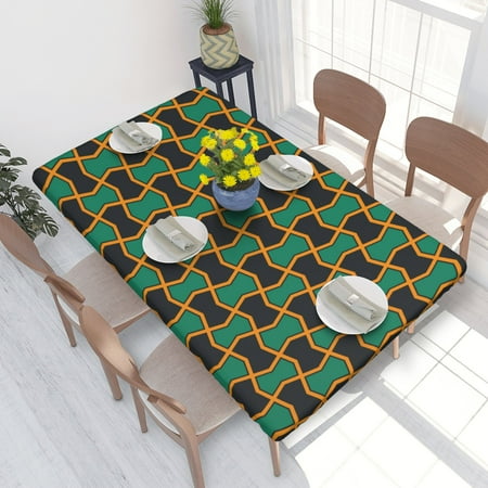 

Home Deluxe Tablecloth Arabesque Pattern Waterproof Elastic Rim Edged Table Cover- For Christmas Parties And Picnics 4ft