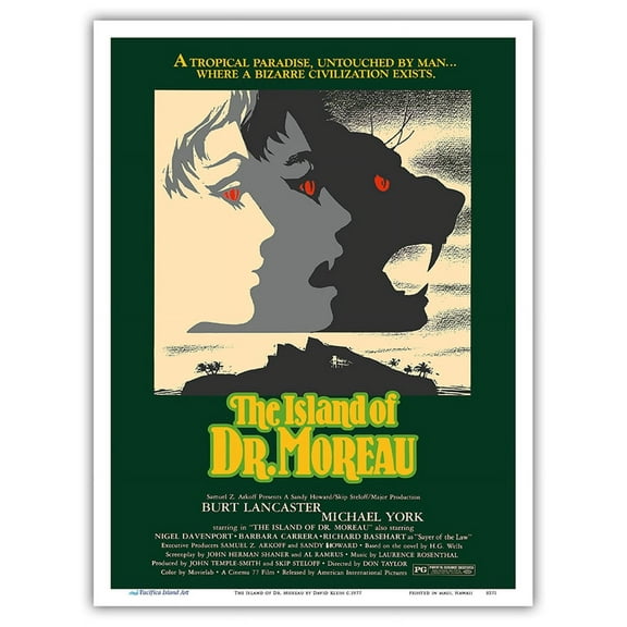 The Island of Dr. Moreau - Starring Burt Lancaster Michael York - Vintage Film Movie Poster by David Klein c.1977 - Master Art Print (Unframed) 9in x 12in