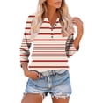 thumbnail image 7 of Womens 3/4 Sleeve Tops Striped Print Tee Shirt Loose Fit V Neck Button up Pullover T-shirts Casual Fall Clothes (S, Beige|Stripes), 7 of 7