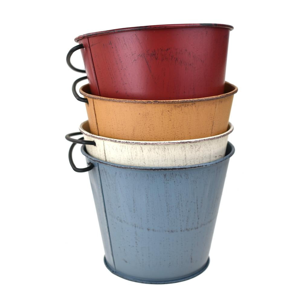 Distressed Rustic Metal Pail Buckets, Assorted Colors, 41/2Inch