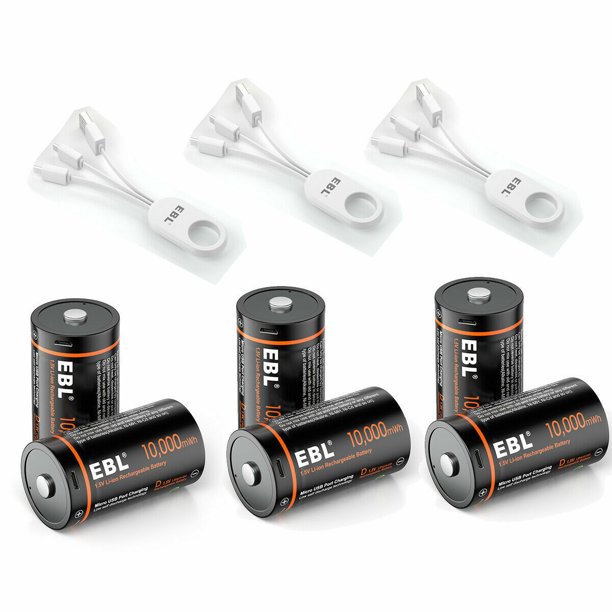 EBL USB Rechargeable D Size Batteries 10000mWh 1.5V Long Lasting D
