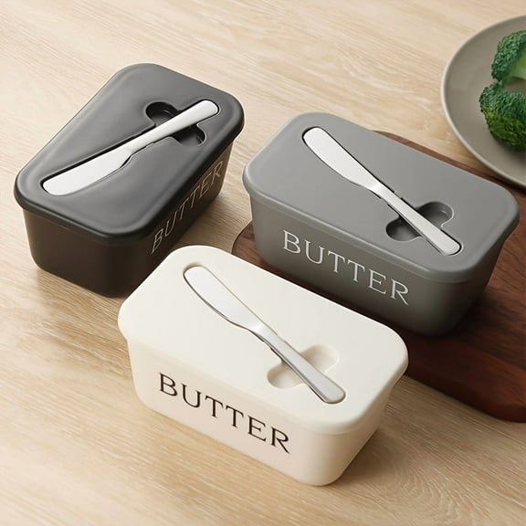 Extra-Large White Butter Dish with Lid & Stainless Steel Knife – BPA-Free PP Butter Holder for Countertop & Refrigerator, Easy to Use and Clean