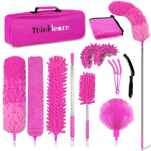 ThinkLearn Microfiber Dusters for Cleaning,14PCS Feather Dusters with Extension Pole,Bendable Washable and Extendable Duster for High Ceili