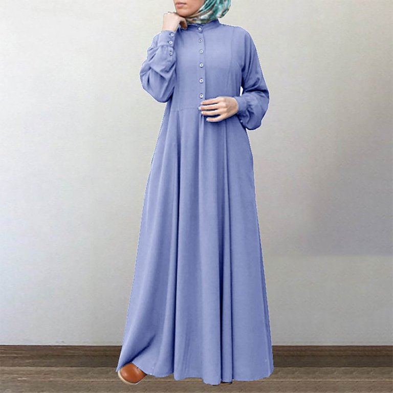 WTOBBY Women's Long Sleeve Button Down Casual Solid Color Round Neck Maxi Dress Modest Muslim-Friendly Robe Design for Relaxed Outings and Home Wear,Blue L - Walmart.com WTOBBY Women's Long Sleeve Button Down Casual Solid Color Round Neck Maxi Dress Modest Muslim-Friendly Robe Design for Relaxed Outings and Home Wear,Blue L - Walmart.com