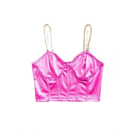 

Women s Chain Detail Silky Bustier Cami Crop Top Hot Pink S