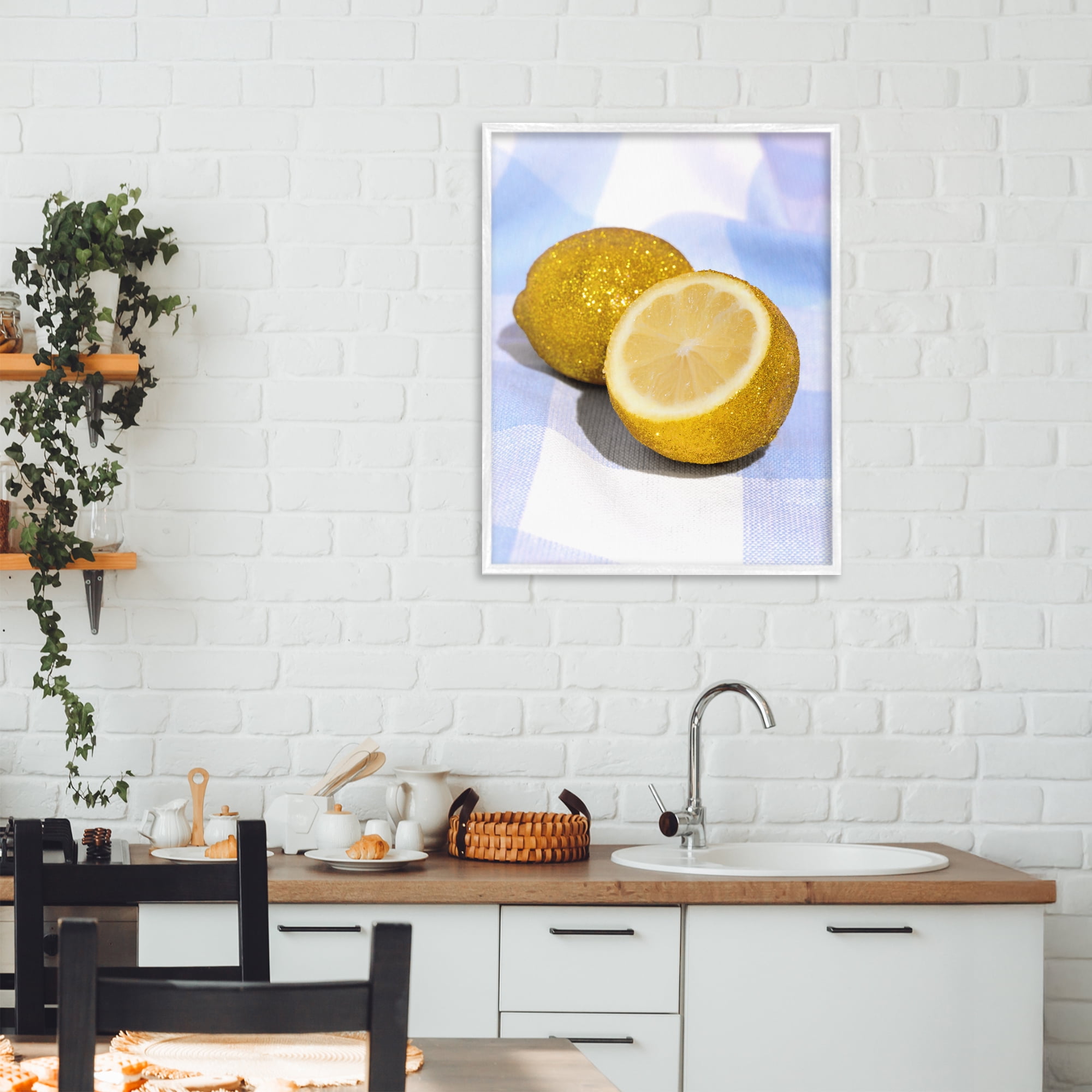 Stupell Industries Glimmer Lemon on Blue White Framed Giclee Art, design by LISH Creative