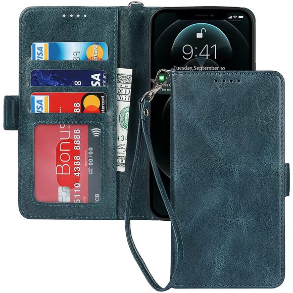 ELTEKER iPhone 12 Pro Max Wallet Case,Premium Leather Credit Card Holder Card Slot Magnetic Flip Kickstand Wallet Case
