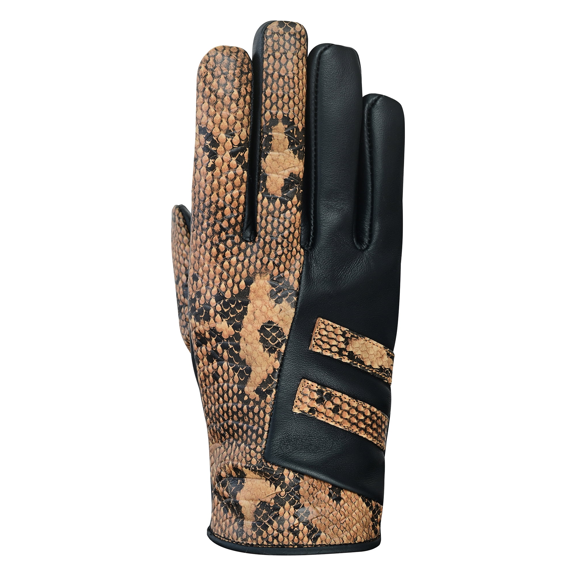Women Ladies Python Snake Embossed Leather Dress Gloves Full Finger Motorcycle Biker Riding Gloves Brown-XS