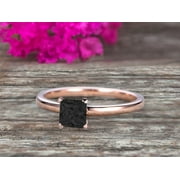 JEENJEWELS 1.25 carat Classic Princess Cut Black Diamond Moissanite Solitaire Engagement Ring on 10k Rose Gold