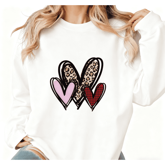 Valentine's Day White Print Sweatshirt Graphic Sweatshirt Leopard Plaid Hearts s - 3xl Casual Cool Tops