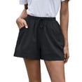 thumbnail image 2 of Resicozy Women Casual Linen Shorts Drawstring Comfy Elastic Waist Shorts Summer Pull On Short with Pockets Black 2XL, 2 of 7