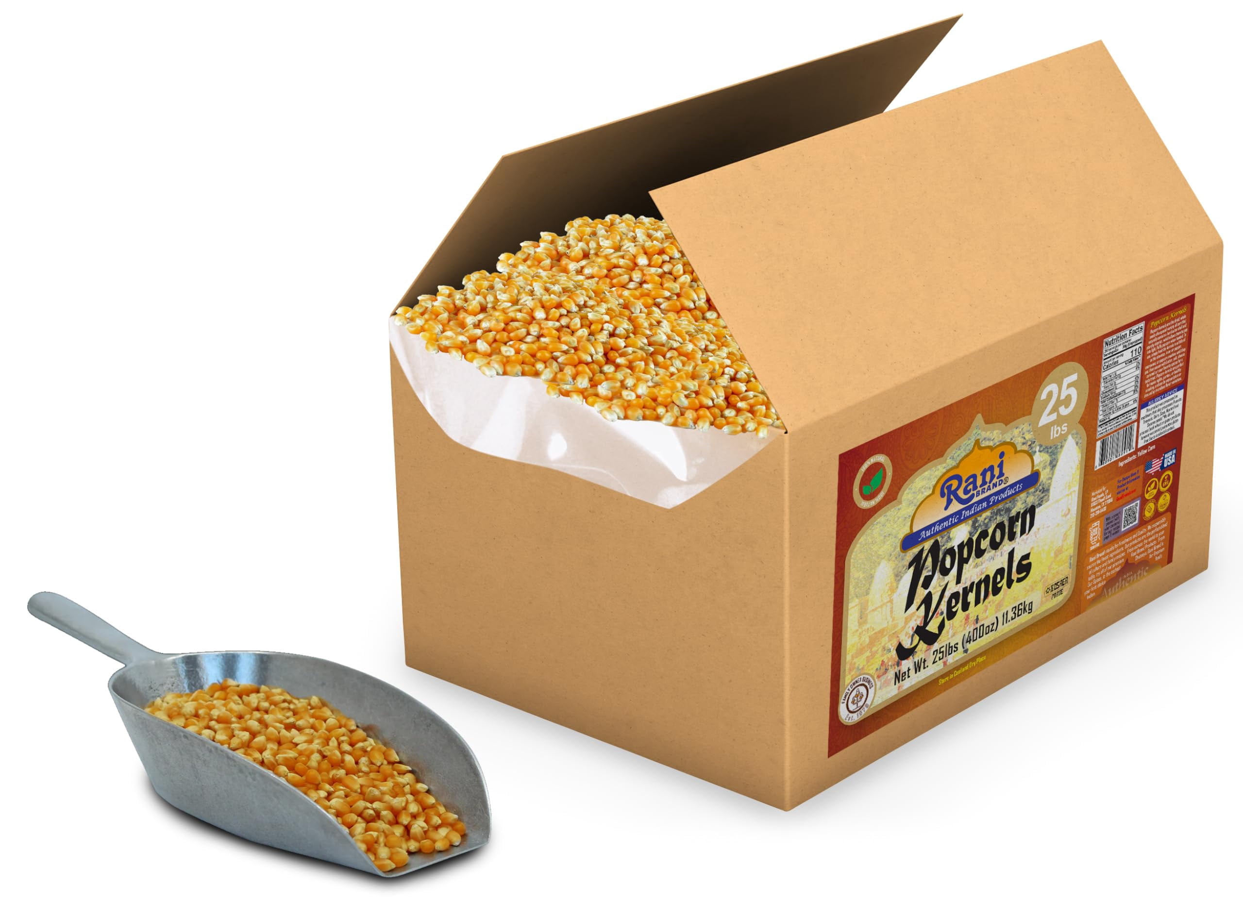 Rani Popcorn Kernels 400oz (25lbs) 11.36kg Bulk, Perfect for Stovetop, Microwave & Popcorn Machines ~ All Natural | Gluten Friendly | Vegan | NON-GMO | Kosher