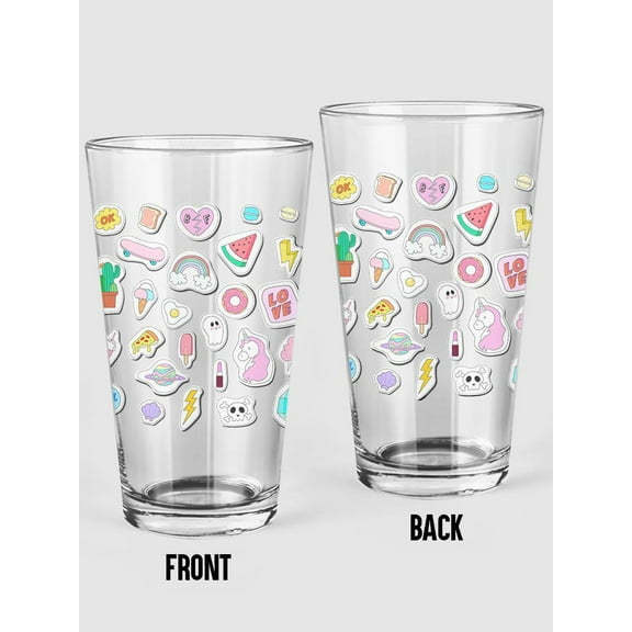 Smartprints Hipster Fashion Patches Pattern Pint Glass -Image by Shutterstock, 16 oz Transparent Glass