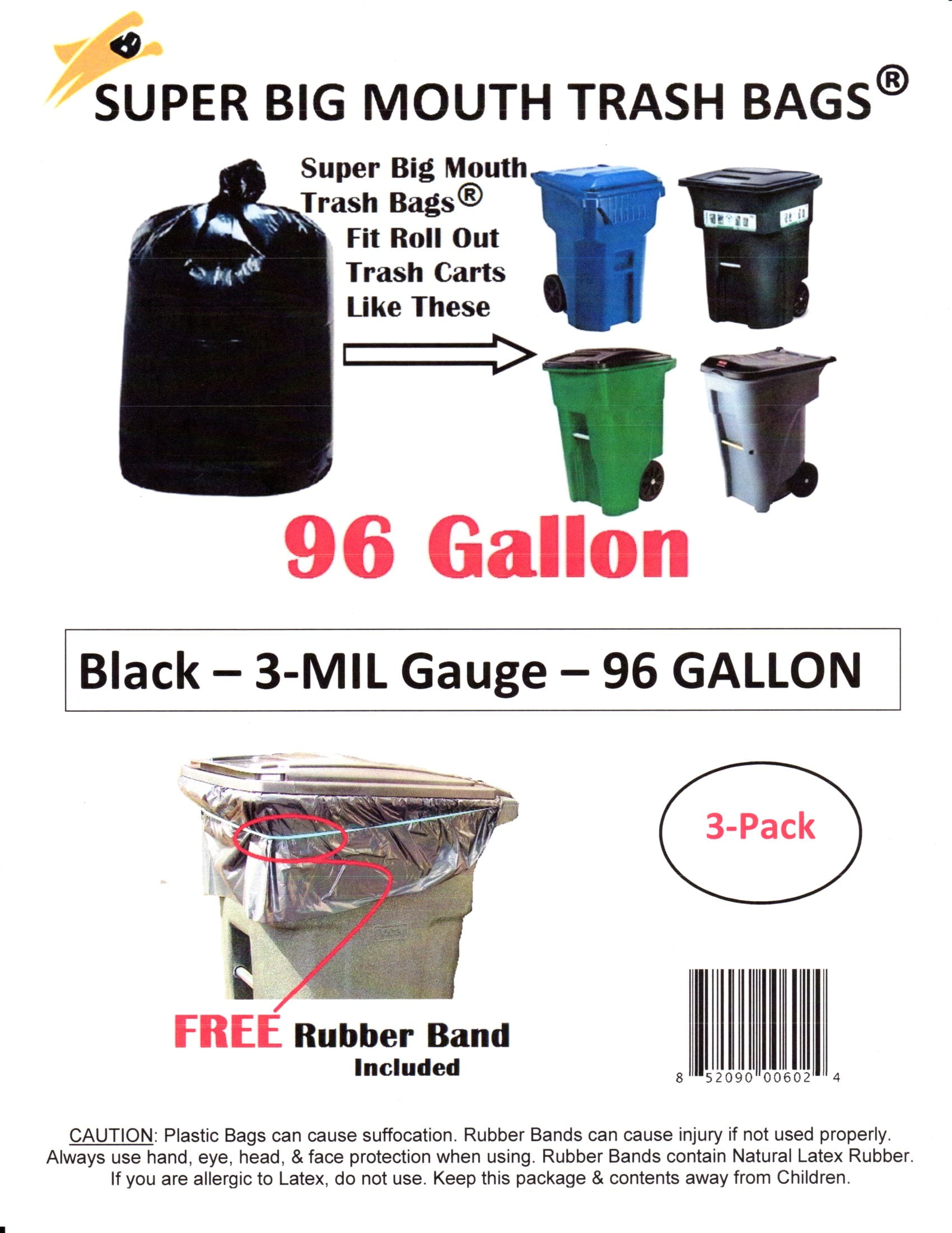 Details about   3pcs 96 Gallon Roll Cart Trash Bags Odorless Garbage Bags Yard Durable Black 