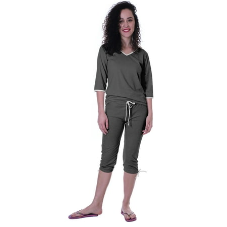 

Moomaya Womens Plain Nightwear Set w/ Capri Cotton Sleepwear 2 Pcs Nightdresses
